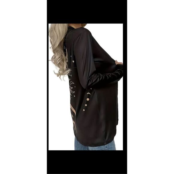 🌚🌛🌞Open front lightweight, casual cardigan, moon, and sun print, several size - Picture 4 of 13